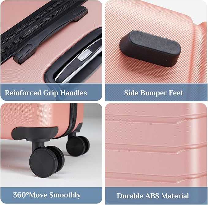 OLIXIS 25 Inch Luggage, Hardside Suitcase with Spinner Wheels, Lightweight ABS Hard Shell Checked Luggage, TSA Approved Lock, Expandable Medium Suitcase for Travel & Business–Pink