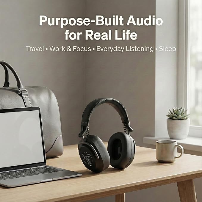 TREBLAB U5 - ANC Headphones for Travel & Focus, Hybrid Active Noise Cancelling, Up to 45H Playtime, Comfortable Over-Ear Design, Bluetooth Headphones for Work, Flights & Daily Use