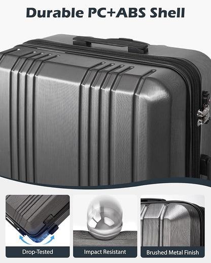 Coolife Luggage PC+ABS Hardshell Suitcase with TSA Lock, Spinner Checked Lightweight (grey, M(24IN))