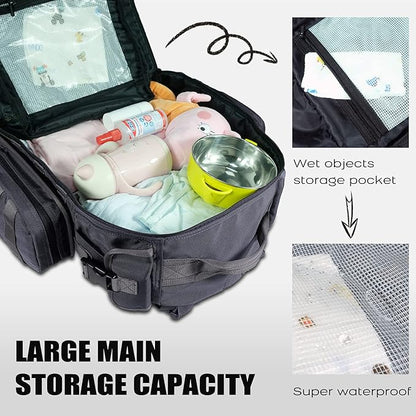 Dinictis Dad Diaper Bag, Mens Diaper Bag Backpack with Diaper Changing Mat, Military Diaper Backpack with Molle Webbing, Waterproof Pouch, Baby Wipes pocket, Insulated Bottle Pockets- Dark Grey