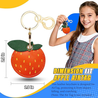 Leather Keychain for Airtag, Cute Protective Keychain Holder Compatible with Apple Air Tag,GPS Item Tracker Case Cover for Keys,Bags,Pets,Luggage(Orange)