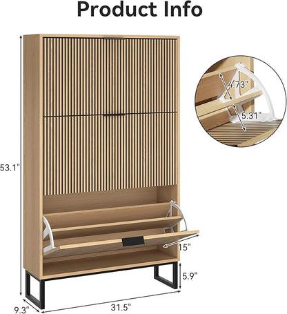 Shoe Cabinet with 3 Flip Drawers Set of 2, Narrow Wood Shoe Cabinet Storage for Entryway, Freestanding Hidden Shoe Organizer Rack Cabinet for Hallway