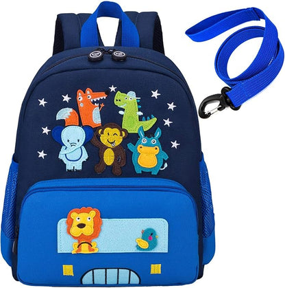 willikiva Cute Zoo Little 3d Backpack Kids Backpack for Boys and Girls Toddler Backpack Waterproof Preschool Safety Harness Leash (Blue Small Size,Age 1-2)