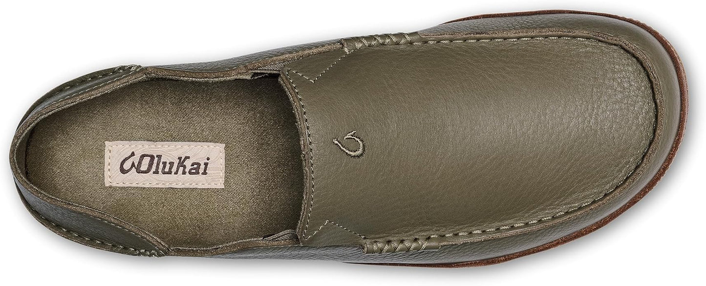 OLUKAI Moloa Men's Premium Leather Shoes, Easy Slip On & Off Design, Casual & Versatile Loafer, Drop-in Heel & Enhanced Traction