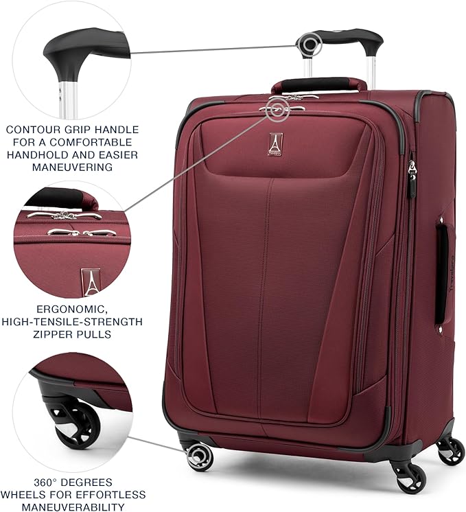 Travelpro Maxlite 5 Softside Expandable Luggage with 4 Spinner Wheels, Lightweight Suitcase, Men and Women, Burgundy, 2-Piece Set (21/25)