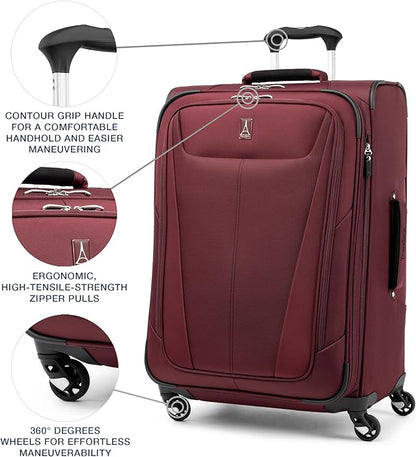 Travelpro Maxlite 5 Softside Expandable Luggage with 4 Spinner Wheels, Lightweight Suitcase, Men and Women, Burgundy, 3-Piece Set (21/25/29)
