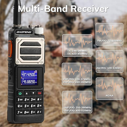 BAOFENG UV-25 Tri-Power Ham Radio Handheld, 10W Long Range Two Way Radio, UHF VHF AM FM Air NOAA Multi-Band Receiver, with 5200mAh Battery, Gooseneck ANT & Whip ANT, Tactical Speaker Mic, 2Packs