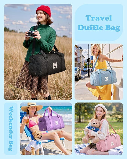 Initial Gym Bag for Girls, Kids Travel Duffel Bag, Graduation Gifts for Her, Personalized Weekender Bag with Shoes Compartment, Gifts for Mom, Girls Gifts for Kids