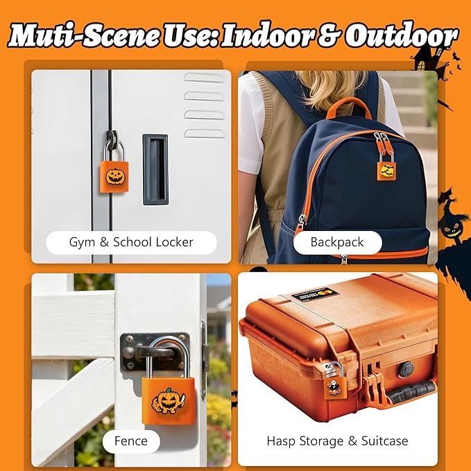 UMIKSMART Padlock, Keyless Fingerprint Padlock with USB Charging, Gym Lockers, School Lockers, Luggage, Storage Boxes, Cabinets, Backpack, Halloween Gifts (Pumpkin Glow Orange)