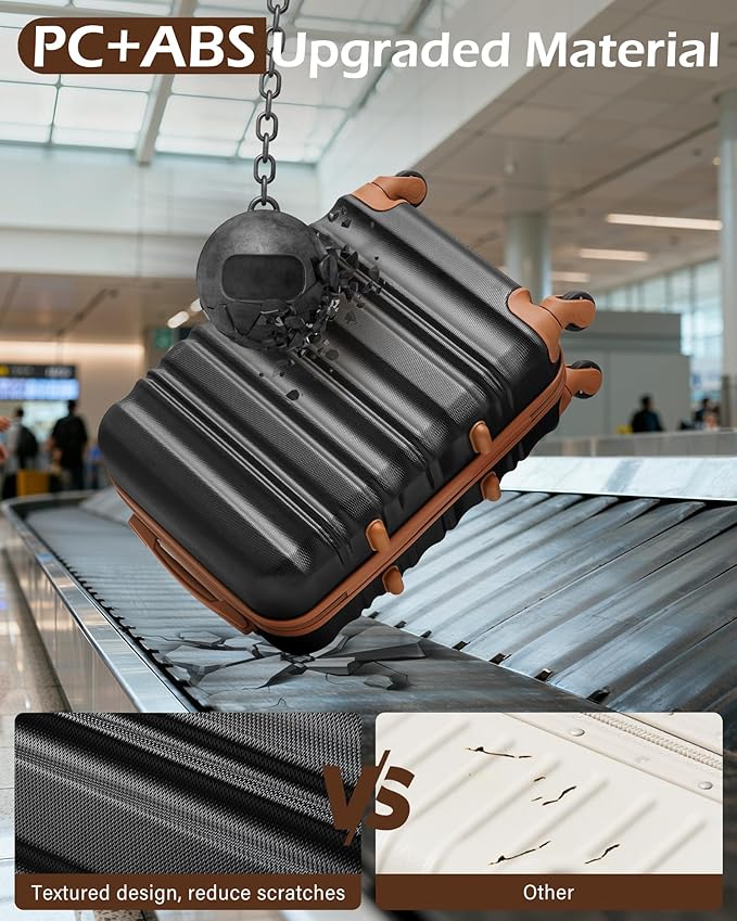 LONG VACATION Carry On Luggage Sets 3 Piece 20 Inch Suitcase Set, ABS+PC Hardshell Lightweight Travel Luggage with Spinner Wheels & YKK Zipper TSA Lock (20 INCH (BP/TB), BLACK-BROWN)
