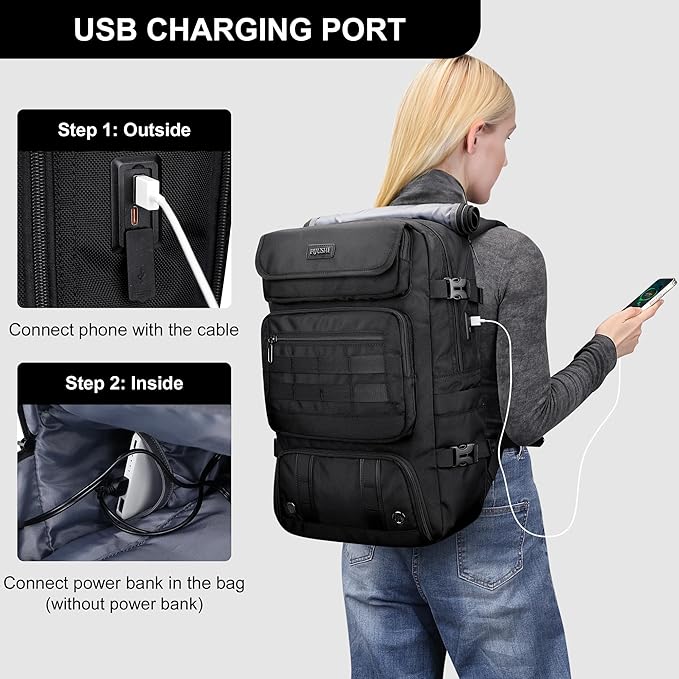 PIJUSHI Travel Backpack for Women Men Carry on Duffle Bag Backpack For Airplanes Luggage Rucksack with Shoe Compartment(PE048 Classic Black)