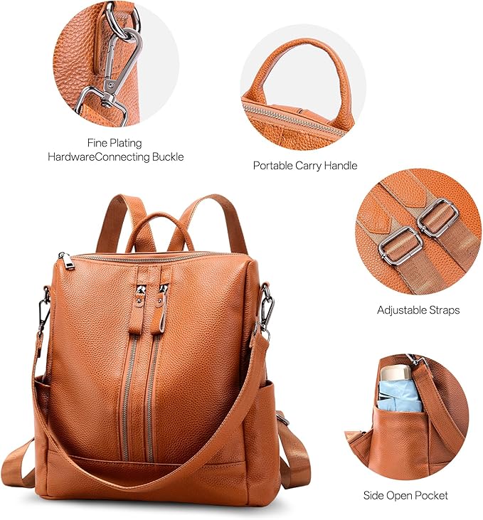 Genuine Leather Backpack Purse for Women: Fashion Ladies Convertible Backpack Designer Shoulder Handbag for Travel