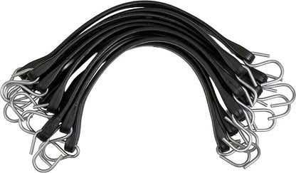 US Cargo Control 15 Inch Rubber Bungee Cords with S-Hooks (10-Pack), 23 Inch Stretch, Rubber Tarp Straps with Hooks for Flatbed Tarps, Trailers, Pickup Trucks, Tarps, Motorcycles, Canopies