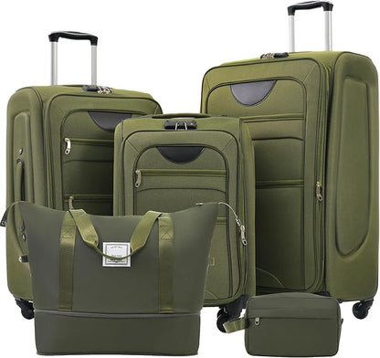 Luggage Sets 5 Piece Softside Expandable Lightweight Durable Softshell Suitcase Sets Spinner Wheels TSA Lock
