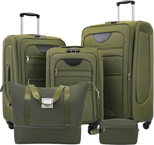 Luggage Sets 5 Piece Softside Expandable Lightweight Durable Softshell Suitcase Sets Spinner Wheels TSA Lock
