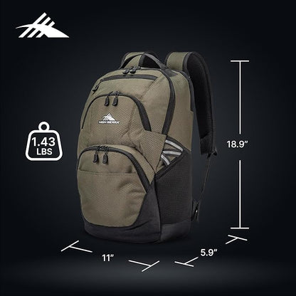 High Sierra Swoop Backpack, Lightweight Bookbag, Large Main Compartment + External Accessory Pockets, Separate Laptop Pocket, Dual Water Bottle Pockets, Fits most 17” Laptops, 30L Capacity, Olive