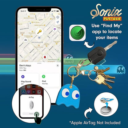 Sonix Keychain Case Compatible with Apple AirTag | Protective AirTag Cover Keychain Charm | Pac-Man Classic - Inky