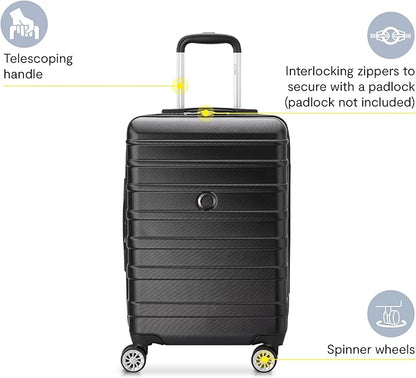 DELSEY PARIS Margot Hardside Luggage, Dual Wheel Spinners for Smooth Travel, Expandable with Spacious & Organizable compartments, Men and Women, Black, Carry-On 20-Inch