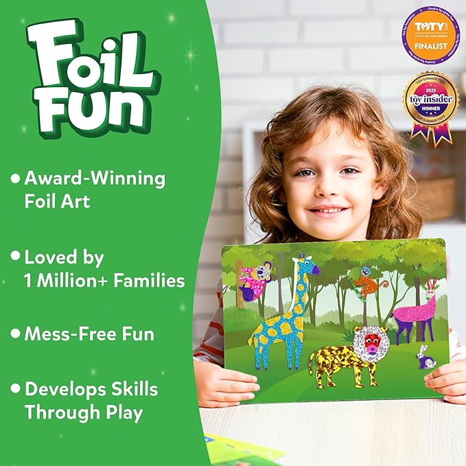 Skillmatics Foil Fun - Animals, No Mess Art for Kids, Travel Toys, Craft Kits, DIY Creative Activity, Christmas Gifts for Boys & Girls Ages 4, 5, 6, 7, 8, 9