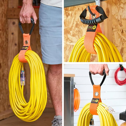 Easy-Carry Wrap-It Storage Straps - 17” (2-Pack) Blaze Orange with Grommet - Extension Cord Hanger Carrying Straps for RV Accessories