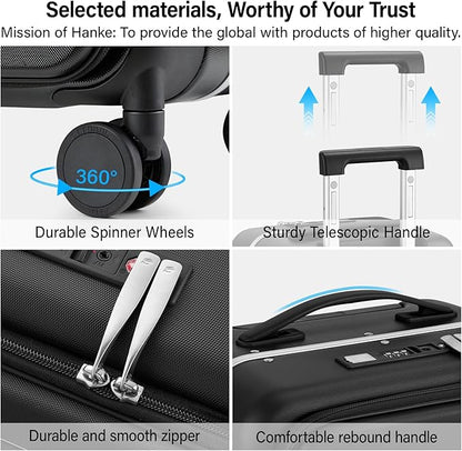 Hanke 28 Inch Luggage with Cup Holder and Charge,Top Opening Hard Shell Suitcases with Wheels and Dividers,Aluminum Frame Trunk Luggage Extra Large Suitcase with Lock for Travel，Jet Black