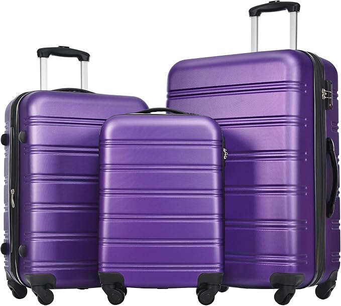 Merax Luggage Sets 3 Piece Hardside Expandable Suitcase with Spinner Wheels,Durable Lightweight Luggage with TSA Lock, Large Travel Luggage Set(Purple-1,20+24+28 inches)