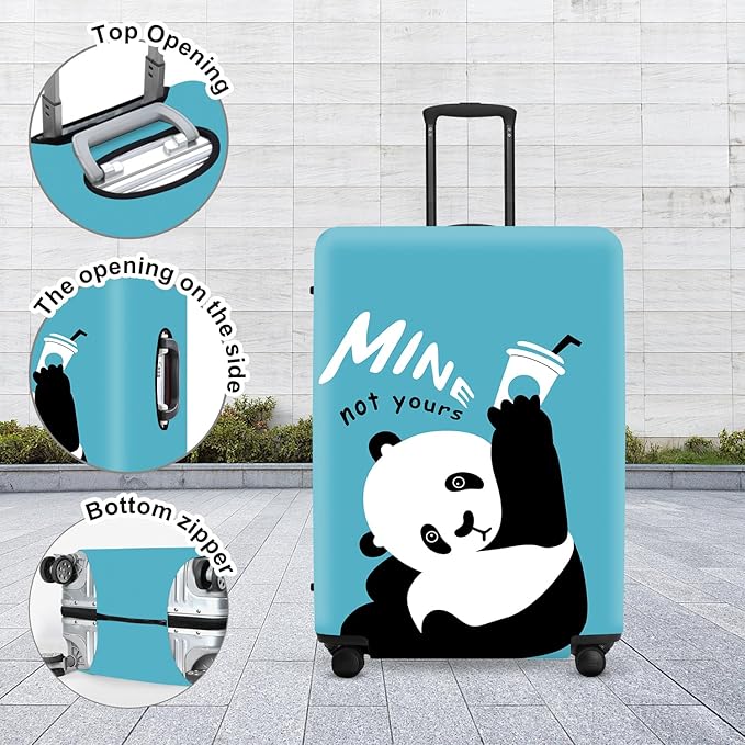 Panda Luggage Protector, Washable Suitcase Case with “Min” Text & Beer Mug Cute Anti-scratch for 28",30"Bag