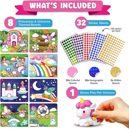 Dot Art Activity - Unicorn & Princess Sticker Kit, Toddler Art & Craft Supplies for Kids, Birthday Gifts for Boys & Girls Ages 3, 4, 5, 6, 7 Year Old - Kids Travel Toys, Airplane Must Have