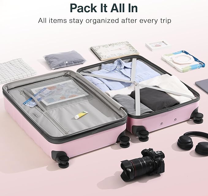 Luggage Sets 3 Piece (3-YEARS VIP SERVICE) Hardside Expandable Ultra Durable 100% PC Lightweight Carry On Family Travel Suitcase Set with TSA Lock Spinner Wheels, 3in1 Macaron Colors Set (BPG)