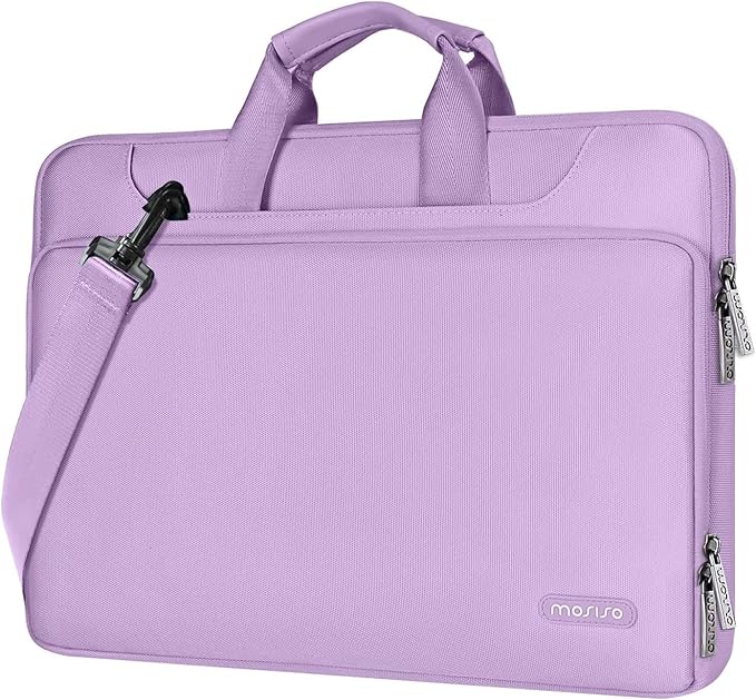 MOSISO 360 Protective Laptop Shoulder Bag Compatible with MacBook Air/Pro, 13-13.3 inch Notebook, Compatible with MacBook Pro 14 inch M5 M4 M3 M2 M1,Matching Color Sleeve with Belt, Light Purple