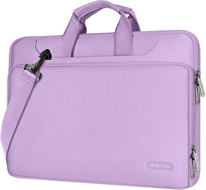 MOSISO 360 Protective Laptop Shoulder Bag Compatible with MacBook Air 15 M4 A3241 M3 A3114 M2 A2941/Pro 16 inch M4 M3 M2 M1, 15-15.6 inch Notebook,Matching Color Sleeve with Belt, Light Purple