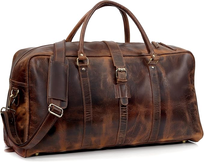 Leather Duffle bag Travel Weekender Bag Carry on Overnight Bag Gym Sports Duffel bag Luggage Bag for Men and Women