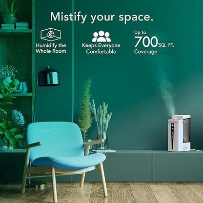 Vornado MISTIC 6 Whole Room Ultrasonic Humidifier, Top-Fill, Aromatherapy, 1.5-Gallon Tank, 3-Gallon Output, Warm or Cool Mist Humidifier, Automatic Humidity Control, Included Scent Pads