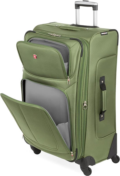 SwissGear Sion Softside Expandable Luggage with Spinner Wheels, Evergreen, Checked-Large 29-Inch