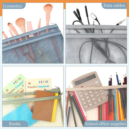 Marspark 30 Pack Classic Color Mesh Zipper Pouch Bags A4 Nylon Organizing Bags Breathable See Through Zipper Pouch with Handle for Office Games