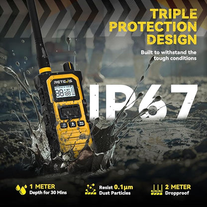 Retevis RB48 Pro Walkie Talkies Long Range, High Power, Heavy Duty Rechargeable Two Way Radios, 2800mAh, IP67, Upgrade Noise Reduction, Group Call for Construction (6 Pack with Gang Charger)