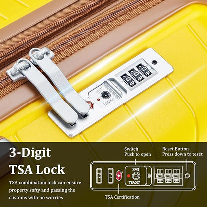4-Piece Expandable Hardshell Luggage Set with TSA Lock (14/20/24/28) - Lightweight PP Suitcases, 360° Silent Spinner Wheels and Durable 100LB Handle for Air Travel (D# Yellow)