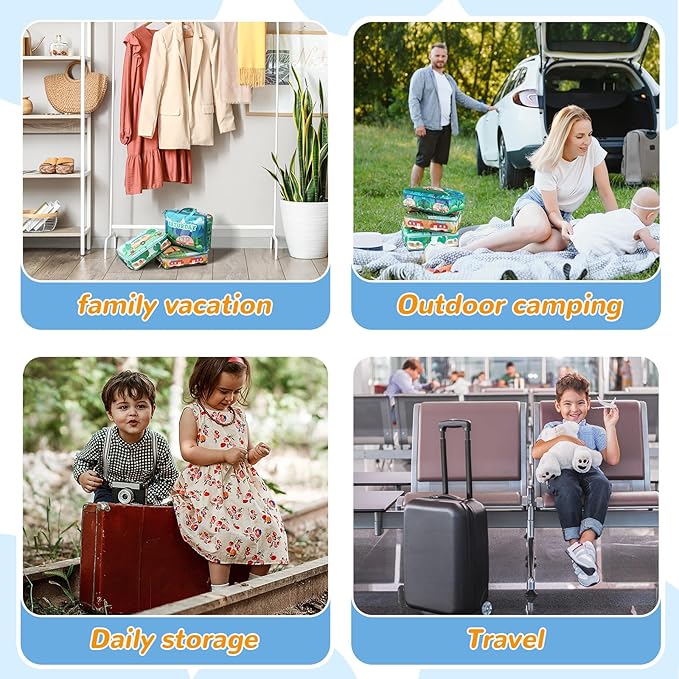 Paterr 7 Pcs Days of Week Packing Cubes Compression Packing Cubes for Kids Winter Camp Travel Daily Outfit Suitcase Organizers Zippered Storage Bag for Cruise Vacation Essentials(Camping)
