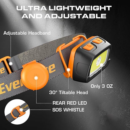EverBrite Rechargeable Headlamp - 350 Lumens Headlight with Red/Green Light and Tail Light, 7 Lighting Modes with Memory Function, Perfect for Trail Running, Camping and Hiking