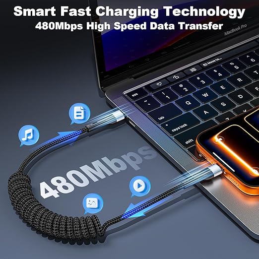 USB C to C Cable 3ft 2Pack Coiled USB C Charger Cable for Car Type C Fast Charging Cable for iPhone 17/16/15/Plus/Pro/Pro Max/Samsung Galaxy S23 Nylon Braided USBC Cable