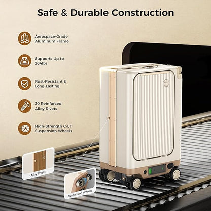 isinwheel Smart Rideable Luggage, Airline-Approved Electric Scooter Suitcase 22"x14"x9", 250W Motor Up to 8 MPH & 9.3 Miles Range,95.7Wh Removable Battery, TSA Lock,38L Carry-on Electric Luggage－White
