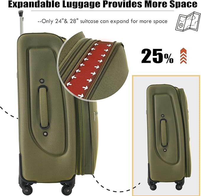 Luggage Sets 3 Piece Softside Expandable Lightweight Durable Softshell Suitcase Sets Spinner Wheels TSA Lock