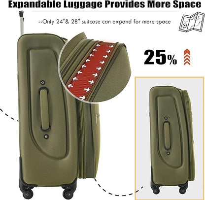 Luggage Sets 3 Piece Softside Expandable Lightweight Durable Softshell Suitcase Sets Spinner Wheels TSA Lock