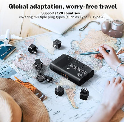 DOACE 500W Pure Sine Wave Voltage Converter, 220V to 110V European Travel Plug Adapter Converter, International Travel Transformer for US to Europe，UK, AU, EU, IT for Hair Straighteners Cameras