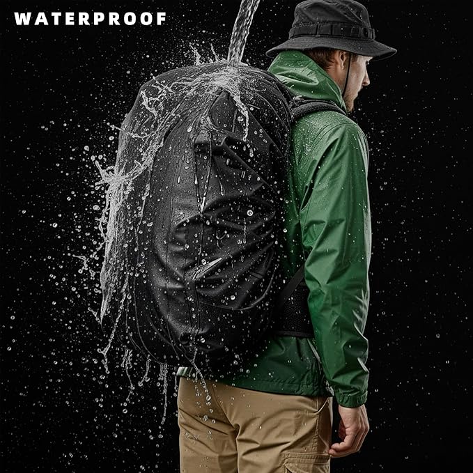 Silfrae Waterproof Rucksack Cover Backpack Rain Cover 30L-100L for Travel Climbing Hiking (Black+Green, 50L-60L)