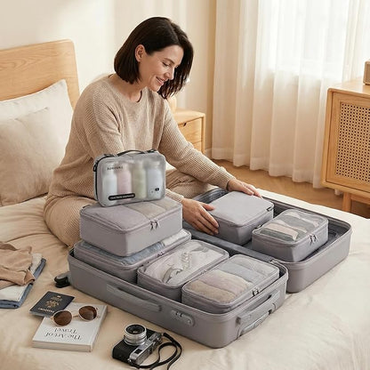 Compression Packing Cubes for Travel, 6-Piece Set (L/M/S), Double-Zip Luggage Organizers with Mesh Panels, Space-Saving Clothes Storage Bags for Suitcase & Carry-On (6 Pack, Misty Silver)