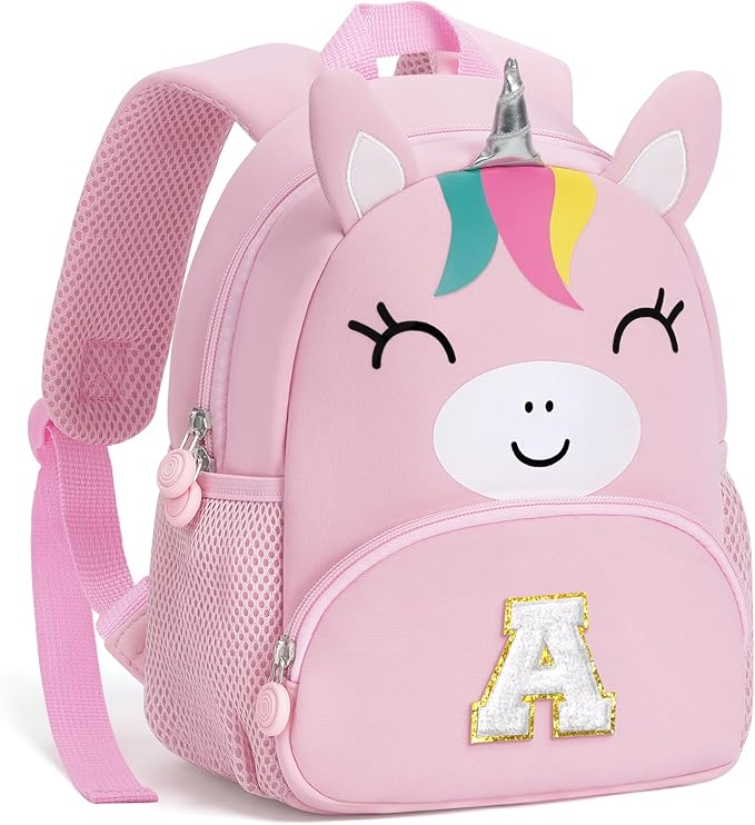 YOOLIFE Christmas Gifts for Kids - Personalized Initial Pink Backpack for Toddler | 2 3 4 5 Year Old Kids Birthday Gift for Daughter Granddaughter Grandkids Stocking Stuffers Backpack Unicorn Pink A