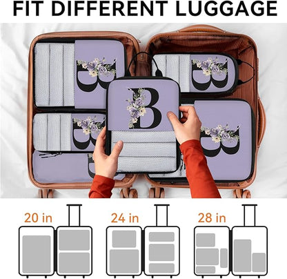 Custom Name 6 Set Compression Packing Cubes for Travel Accessories Customized Expandable Packing Organizers Personalized Carry On Essentials Luggage Bags, Lavender