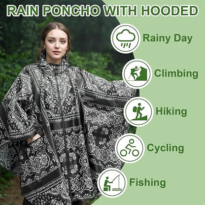 Hooded Rain Ponchos for Adult - Rain Coat and Rain Jacket with Waterproof Pocket and Zipper