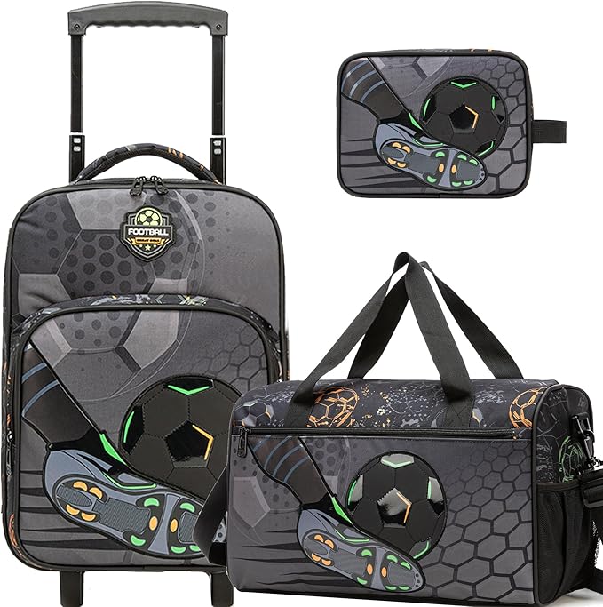 Kids Football Luggage with Wheels Suitcases Travel Softside Suitcases 16" Carry on Suitcase with Duffle Bag Luggage Sets Airline Approved